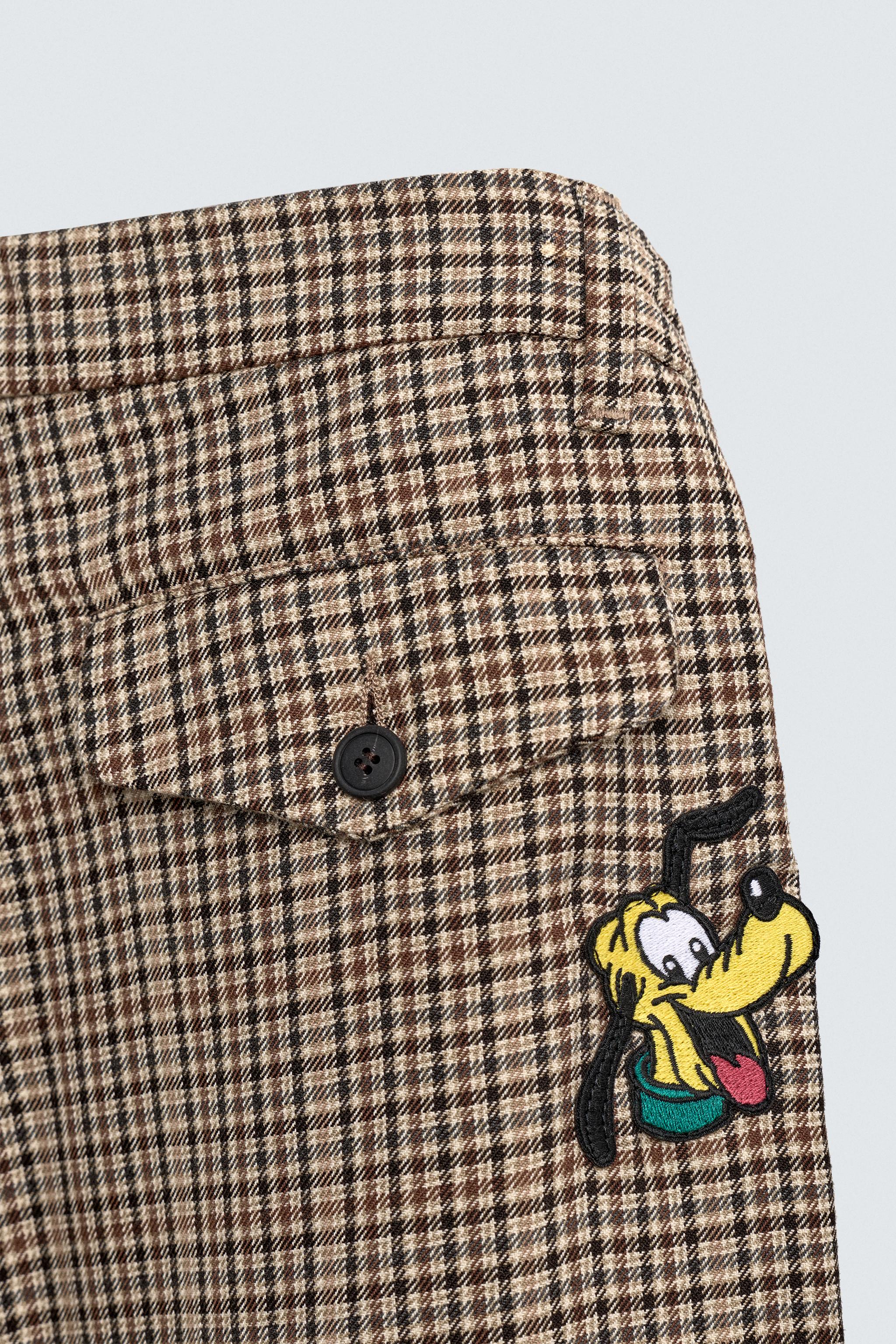 PLUTO PATCH CHECK TROUSERS HARRY LAMBERT FOR ZARA X DISNEY